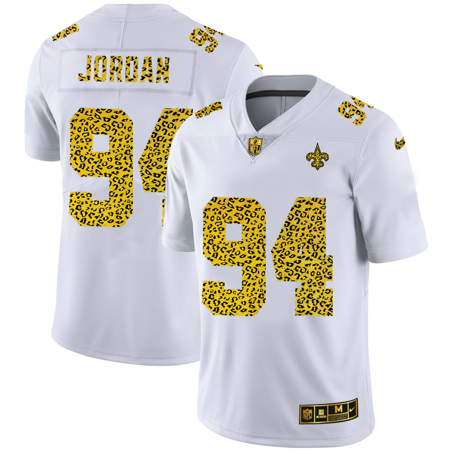 New Orleans Saints #94 Cameron Jordan Men Nike Flocked Leopard Print Vapor Limited NFL Jersey White